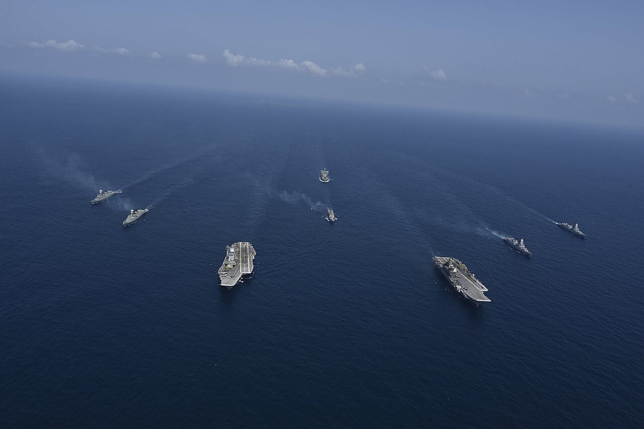 An Indian Navy aircraft carrier at sea